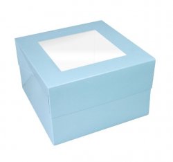 ljusblå tårtkartong med fönsterlock