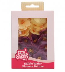 Ätbar Tårtdekoration Waferblommor lila/gul 18 st