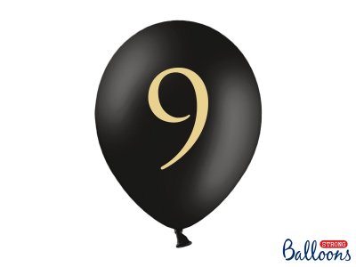 Ballonger svarta med siffran 9, 50 st