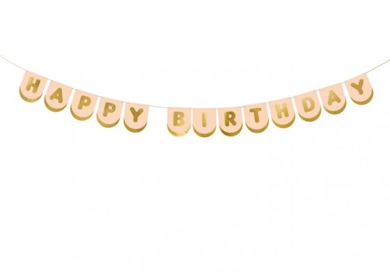 Banner Happy Birthday rosa/guld