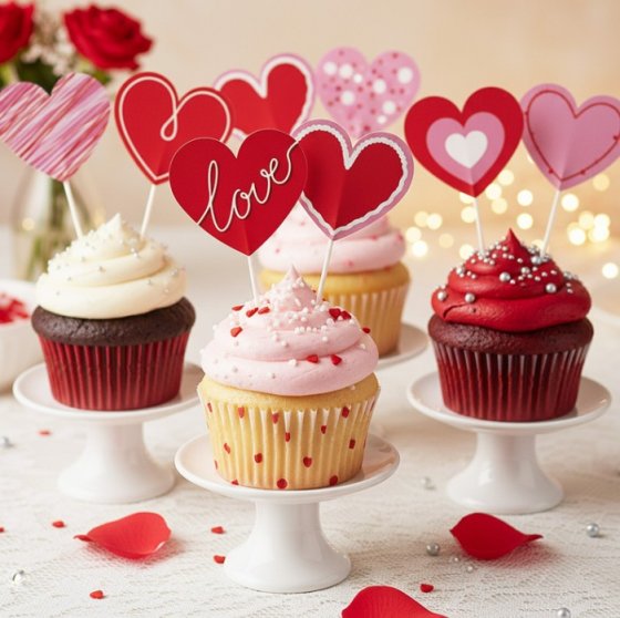 Cupcake Toppers Sydämet 8 kpl