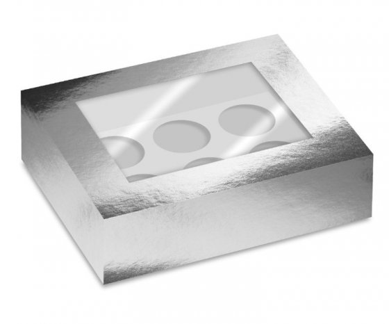 Cupcake-laatikko 6 muffinssille Hopea 2 kpl/pakkaus