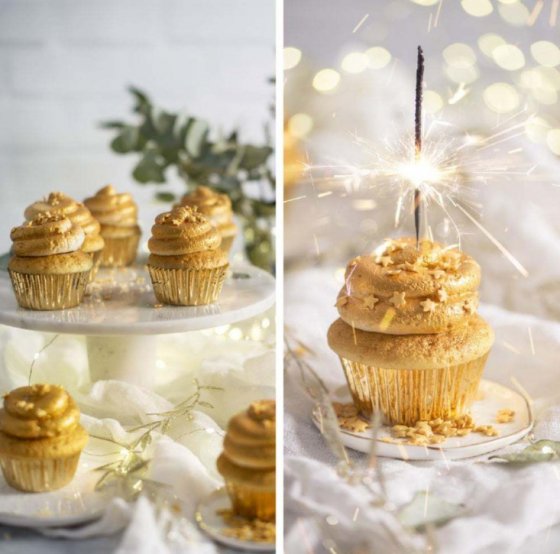 Guldfärgade muffinsformar