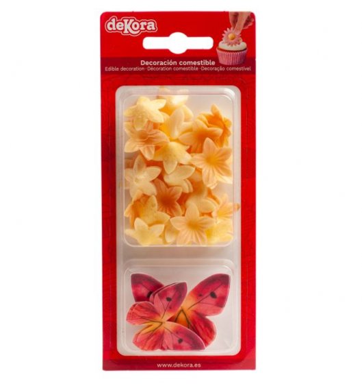 Ätbara dekorationer fjärilar och blommor