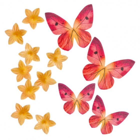 Ätbara dekorationer fjärilar och blommor
