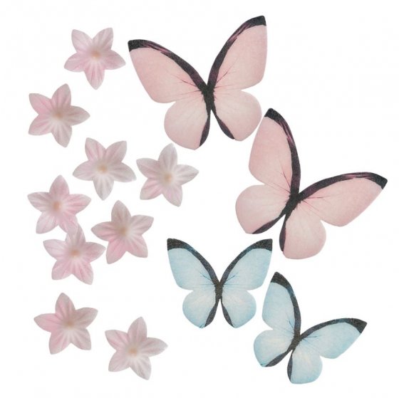 Ätbara dekorationer fjärilar och blommor