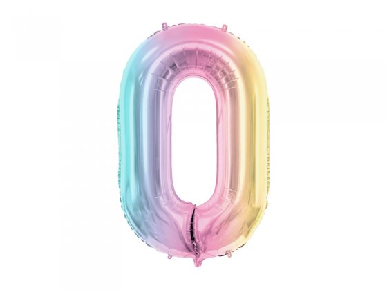 Foil Balloon Number ''0'', 86cm, pastel rainbow