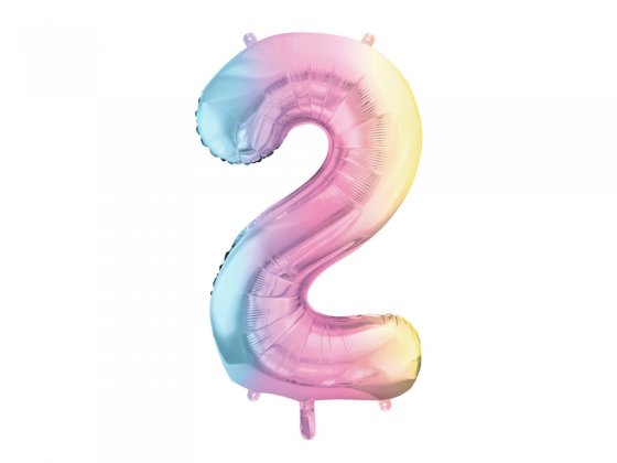 Foil Balloon Number ''2'', 86cm, pastel rainbow