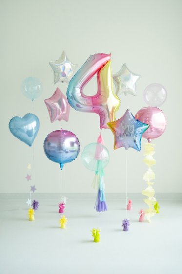 Foil Balloon Number ''4'', 86cm, pastel rainbow