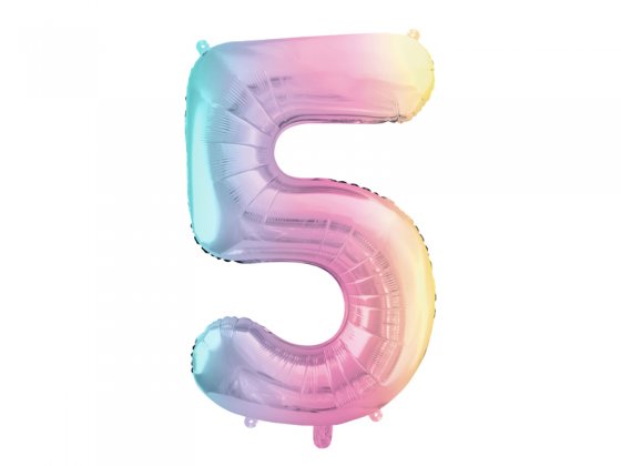 Foil Balloon Number ''5'', 86cm, pastel rainbow