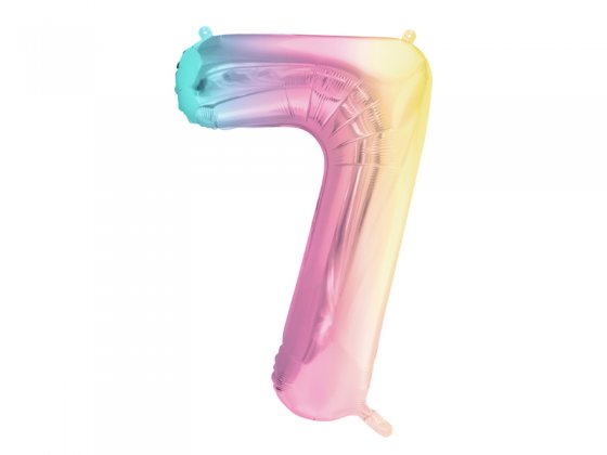 Foil Balloon Number ''7'', 86cm, pastel rainbow