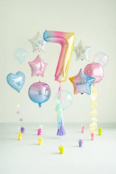 Foil Balloon Number ''7'', 86cm, pastel rainbow