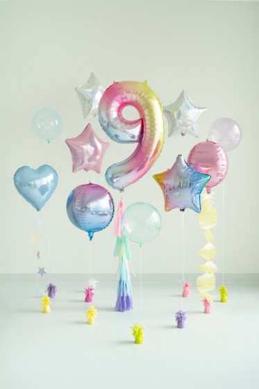 Foil Balloon Number ''9'', 86cm, pastel rainbow