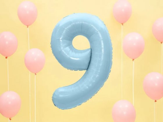 Folieballong ljusblå siffran 9