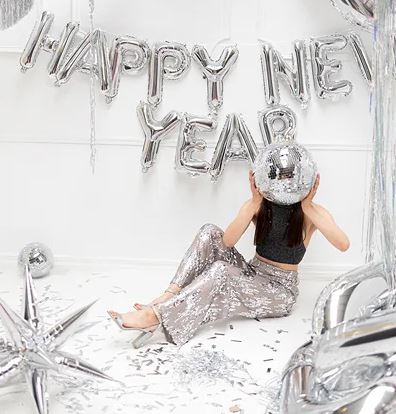 Folieballong silver happy new year