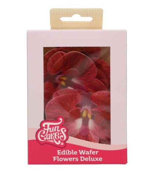 Ätbar tårtdekoration waferblomma Orkidé burgundy 10 st