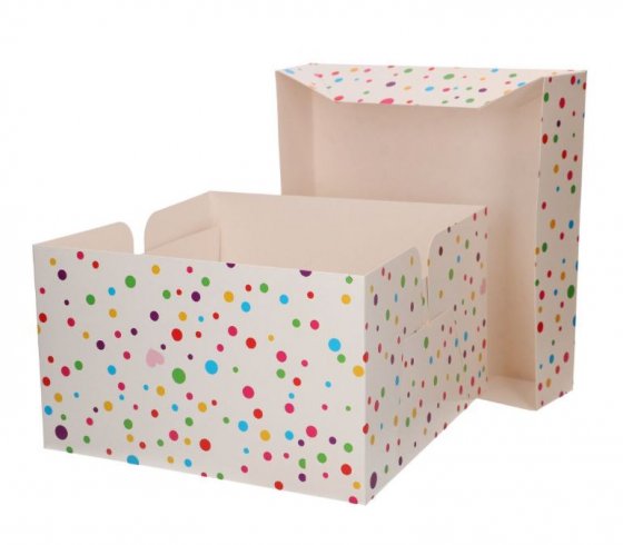 Tårtkartong med lock Confetti, 25 x 25 x 15 cm