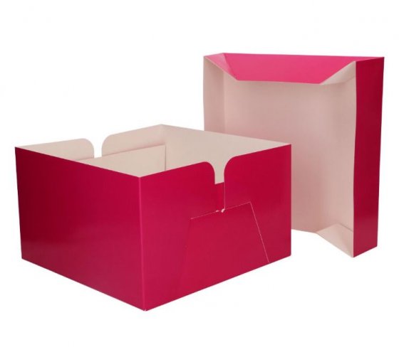 Tårtkartong med lock Pink, 25 x 25 x 15 cm