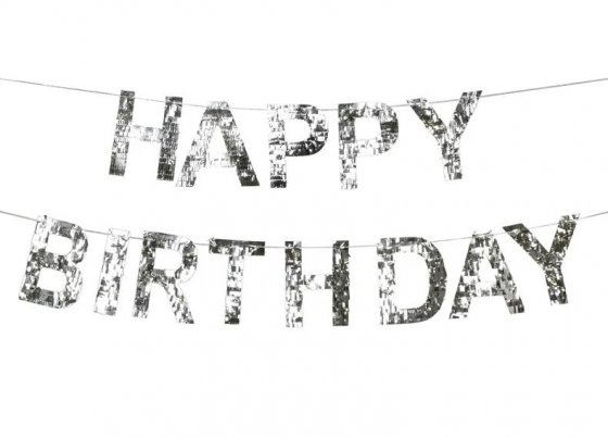 Banner med fransar "Happy Birthday" - Silver