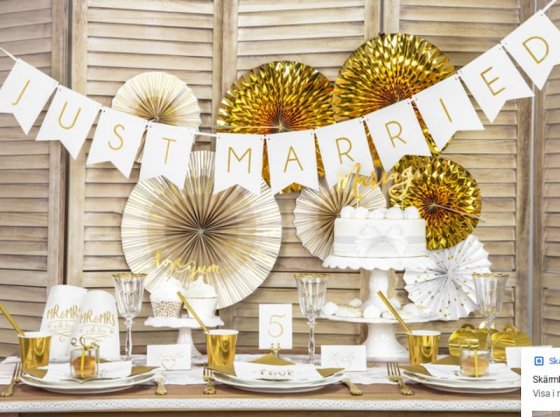 PartyDeco girlang just married vit 15 x 155 cm