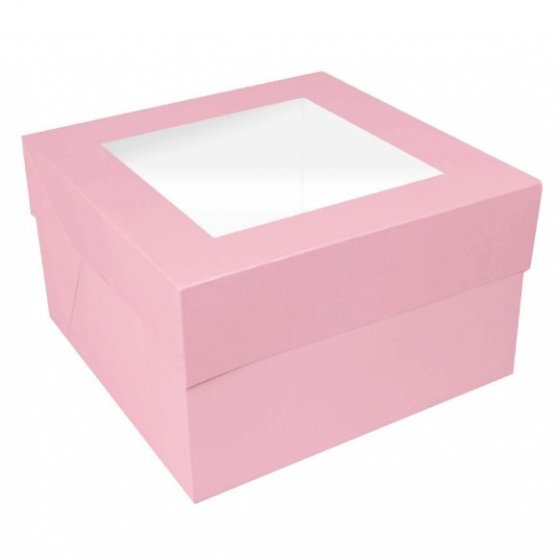 Rosa tårtkartong med fönsterlock 20 x h 15 cm