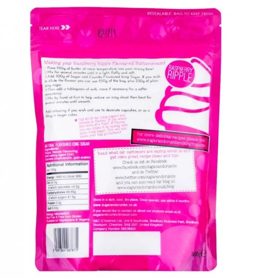 Maustettu tomusokeri Raspberry Ripple 500 g