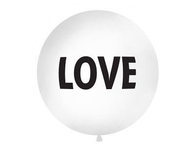 1 meter stor ballong vit med texten LOVE 