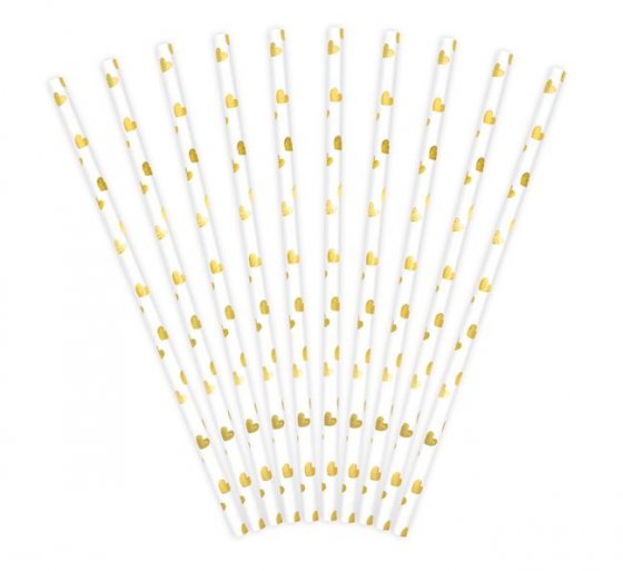 Vita sugrör med guldhjärtan