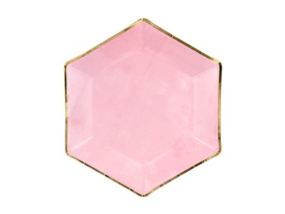 Papperstallrikar Rosa med guldkant Hexagon