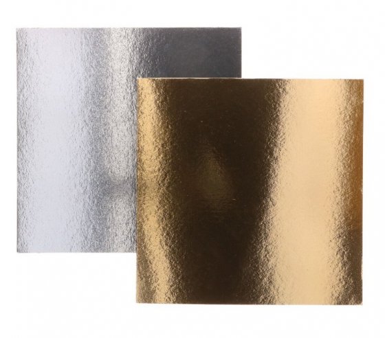 Tårtbricka fyrkantig guld/silver 30 cm 