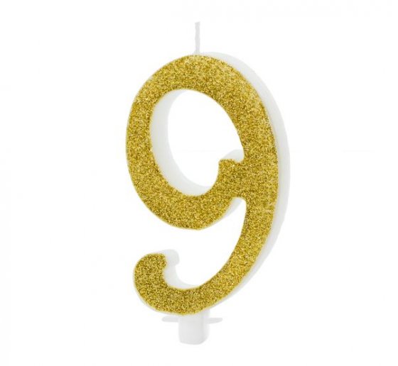 Sifferljus guldglitter nummer 9